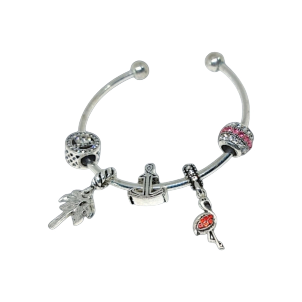 Silver Tone Open Cuff Bracelet With Assorted Char… - image 2